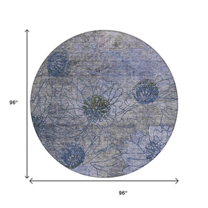 HomeRoots 8' Gray and Lavender Round Floral Rug - Stylish, Washable Area Rug for Indoor & Outdoor Spaces 639709