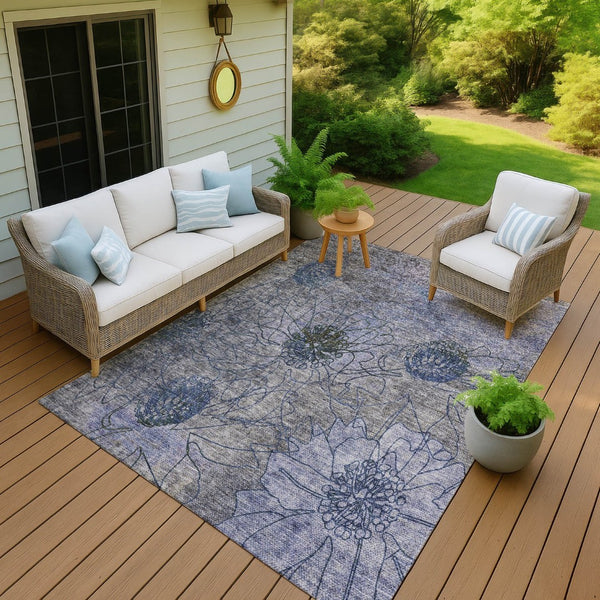 HomeRoots 8' X 10' Gray and Lavender Floral Area Rug - Washable, Durable, Indoor/Outdoor, Easy Care Elegance 639710