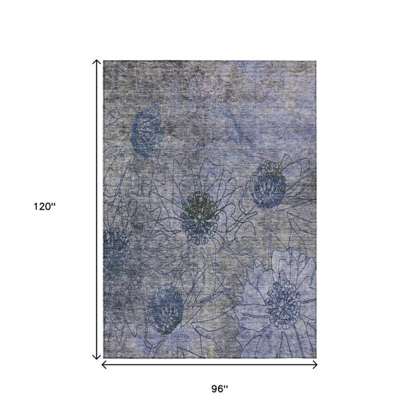 HomeRoots 8' X 10' Gray and Lavender Floral Area Rug - Washable, Durable, Indoor/Outdoor, Easy Care Elegance 639710