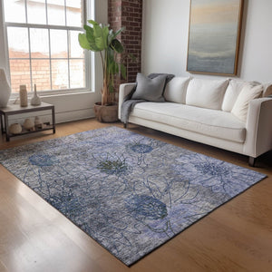 HomeRoots 8' X 10' Gray and Lavender Floral Area Rug - Washable, Durable, Indoor/Outdoor, Easy Care Elegance 639710