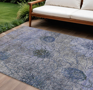 HomeRoots 9' X 12' Floral Washable Area Rug in Gray & Lavender - Durable, Stylish for Indoors & Outdoors! 639711