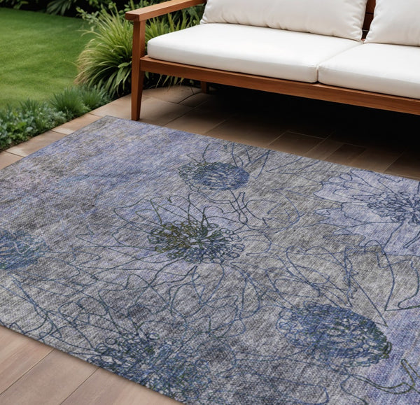 HomeRoots 9' X 12' Floral Washable Area Rug in Gray & Lavender - Durable, Stylish for Indoors & Outdoors! 639711