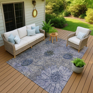 HomeRoots 10' Gray & Lavender Floral Area Rug - Washable Indoor/Outdoor, Stain-Resistant, Durable Design! 639712