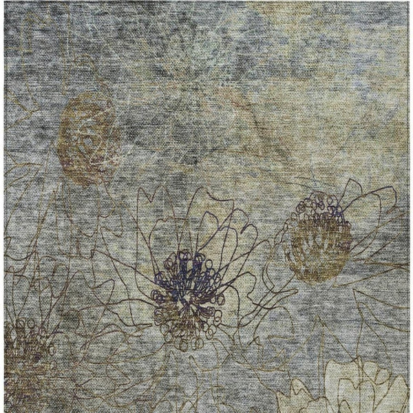 HomeRoots 5' X 8' Pewter & Beige Floral Indoor/Outdoor Area Rug - Durable, Washable, Stain-Resistant Design 639714