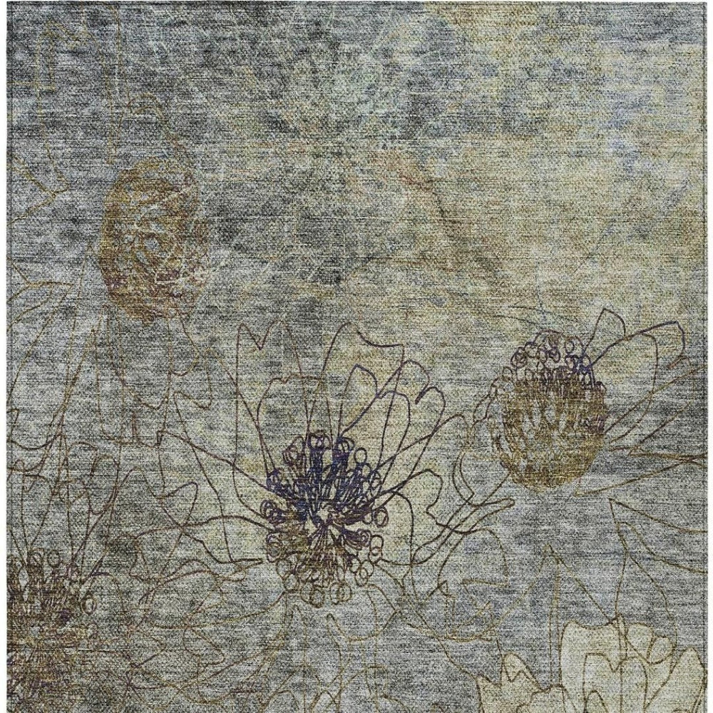 HomeRoots 5' X 8' Pewter & Beige Floral Indoor/Outdoor Area Rug - Durable, Washable, Stain-Resistant Design 639714