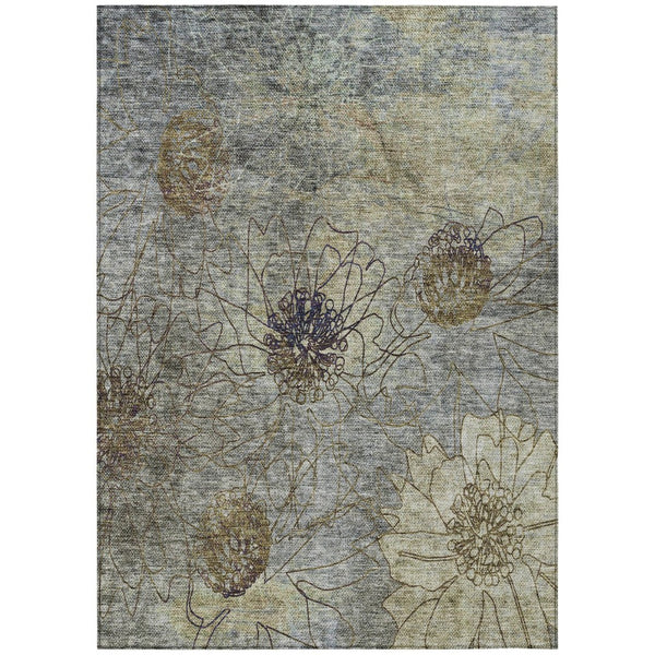 HomeRoots 5' X 8' Pewter & Beige Floral Indoor/Outdoor Area Rug - Durable, Washable, Stain-Resistant Design 639714