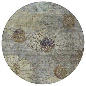 HomeRoots 8' Floral Washable Area Rug in Pewter & Beige - Durable Indoor/Outdoor Design for High Traffic Areas 639715
