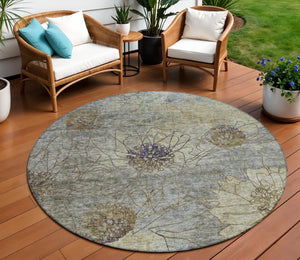 HomeRoots 8' Floral Washable Area Rug in Pewter & Beige - Durable Indoor/Outdoor Design for High Traffic Areas 639715
