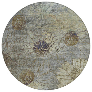 HomeRoots 8' Floral Washable Area Rug in Pewter & Beige - Durable Indoor/Outdoor Design for High Traffic Areas 639715