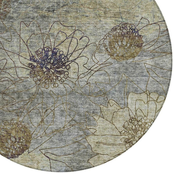 HomeRoots 8' Floral Washable Area Rug in Pewter & Beige - Durable Indoor/Outdoor Design for High Traffic Areas 639715