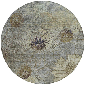 HomeRoots 8' Floral Washable Area Rug in Pewter & Beige - Durable Indoor/Outdoor Design for High Traffic Areas 639715