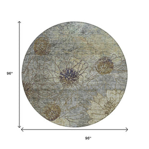 HomeRoots 8' Floral Washable Area Rug in Pewter & Beige - Durable Indoor/Outdoor Design for High Traffic Areas 639715