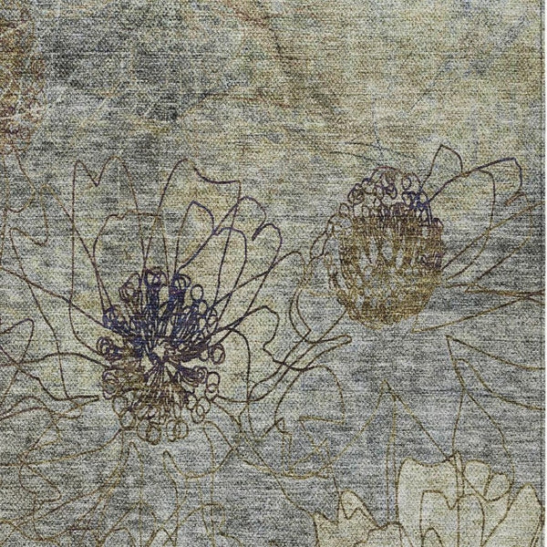 HomeRoots 8' X 10' Stylish Pewter Beige Floral Washable Area Rug for Indoor & Outdoor High-Traffic Spaces 639716