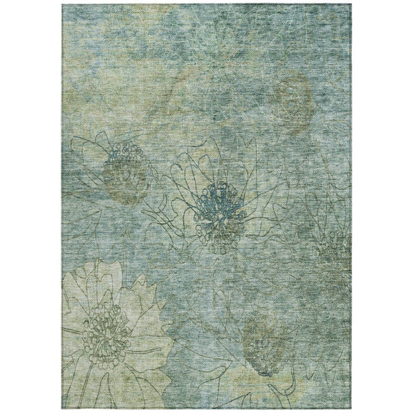 HomeRoots 5' X 8' Pale Aqua Floral Washable Rug - Durable, Stylish Indoor/Outdoor Area Rug for Family Spaces 639720