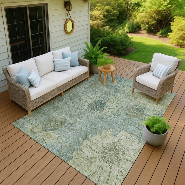 HomeRoots 5' X 8' Pale Aqua Floral Washable Rug - Durable, Stylish Indoor/Outdoor Area Rug for Family Spaces 639720
