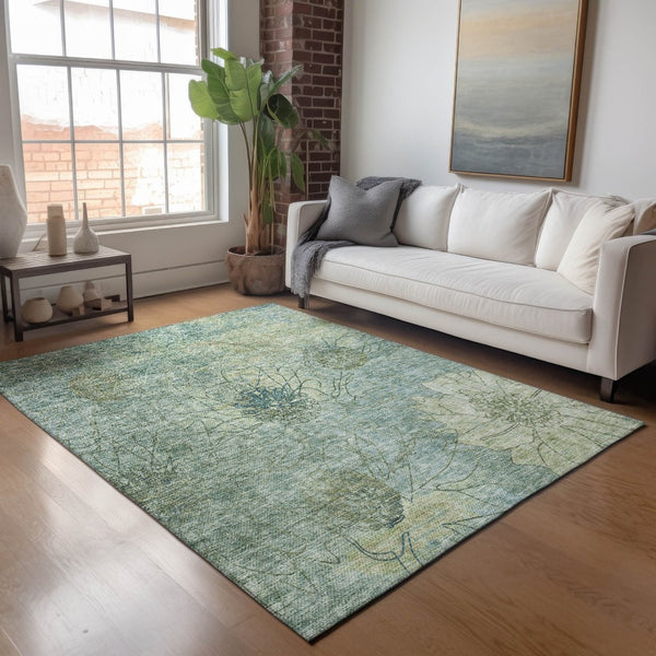 HomeRoots 5' X 8' Pale Aqua Floral Washable Rug - Durable, Stylish Indoor/Outdoor Area Rug for Family Spaces 639720