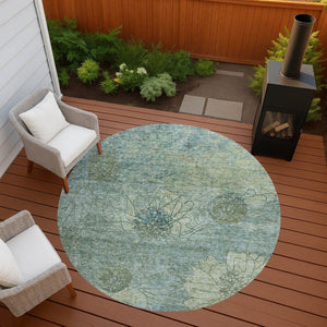 HomeRoots 8' Pale Aqua Floral Area Rug - Durable, Washable Indoor/Outdoor Design for High-Traffic Spaces 639721