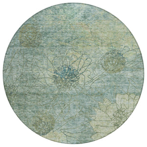 HomeRoots 8' Pale Aqua Floral Area Rug - Durable, Washable Indoor/Outdoor Design for High-Traffic Spaces 639721