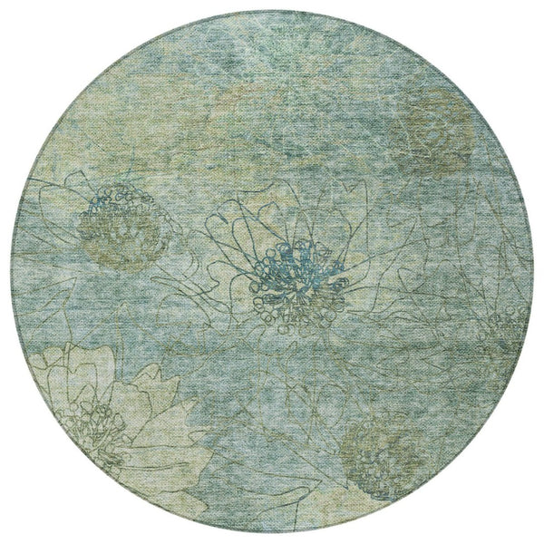 HomeRoots 8' Pale Aqua Floral Area Rug - Durable, Washable Indoor/Outdoor Design for High-Traffic Spaces 639721