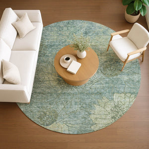 HomeRoots 8' Pale Aqua Floral Area Rug - Durable, Washable Indoor/Outdoor Design for High-Traffic Spaces 639721