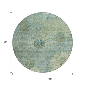 HomeRoots 8' Pale Aqua Floral Area Rug - Durable, Washable Indoor/Outdoor Design for High-Traffic Spaces 639721