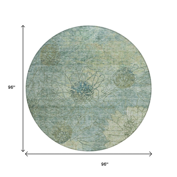 HomeRoots 8' Pale Aqua Floral Area Rug - Durable, Washable Indoor/Outdoor Design for High-Traffic Spaces 639721
