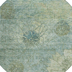 HomeRoots 8' Pale Aqua Floral Area Rug - Durable, Washable Indoor/Outdoor Design for High-Traffic Spaces 639721