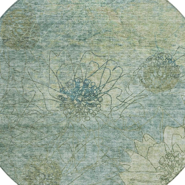 HomeRoots 8' Pale Aqua Floral Area Rug - Durable, Washable Indoor/Outdoor Design for High-Traffic Spaces 639721