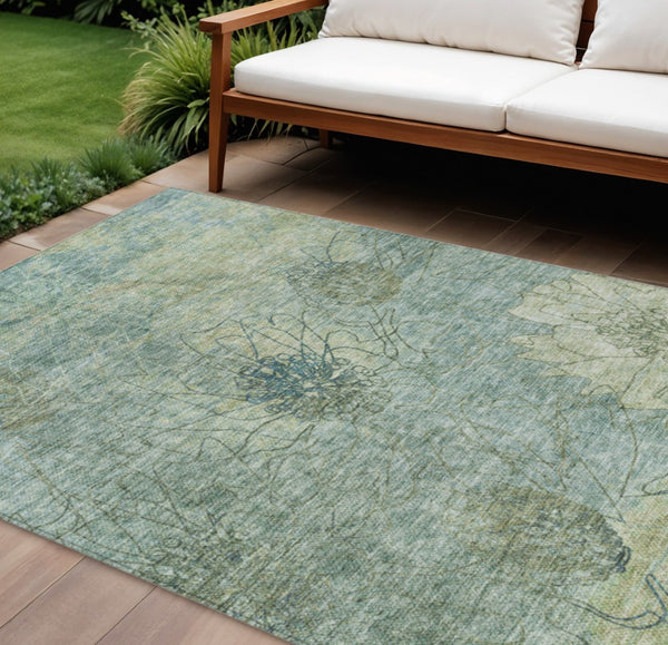 HomeRoots 9' X 12' Pale Aqua Floral Area Rug – Durable, Washable Indoor/Outdoor Solution for Any Space 639723