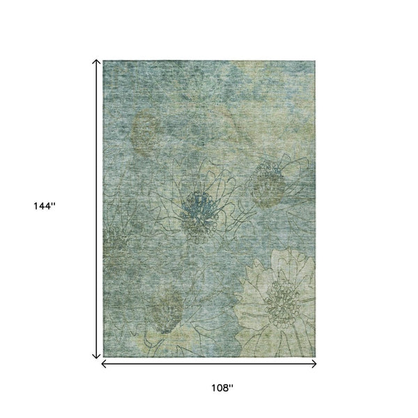 HomeRoots 9' X 12' Pale Aqua Floral Area Rug – Durable, Washable Indoor/Outdoor Solution for Any Space 639723