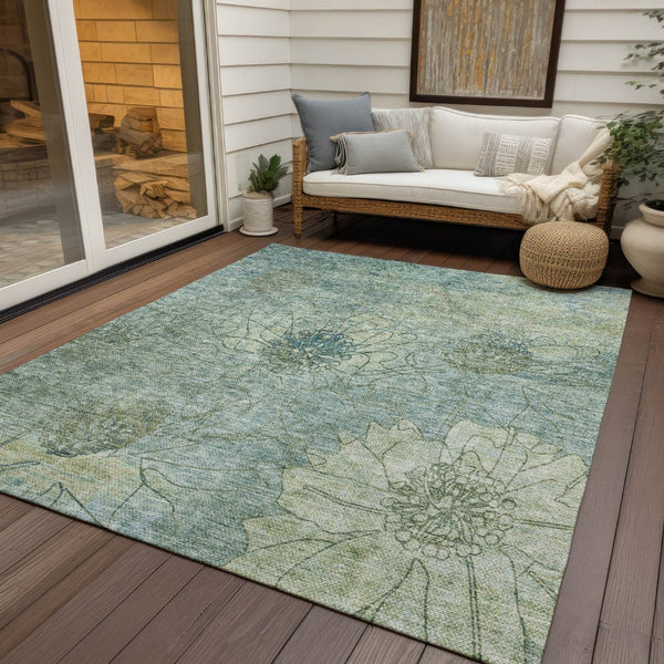 HomeRoots 9' X 12' Pale Aqua Floral Area Rug – Durable, Washable Indoor/Outdoor Solution for Any Space 639723
