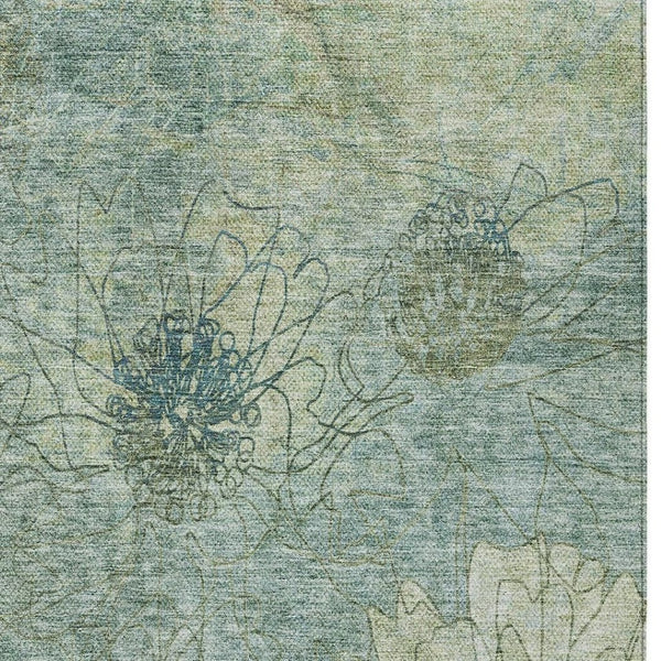 HomeRoots 10' X 14' Pale Aqua Floral Rug - Durable, Washable, Indoor/Outdoor Design Perfect for High-Traffic Spaces 639724