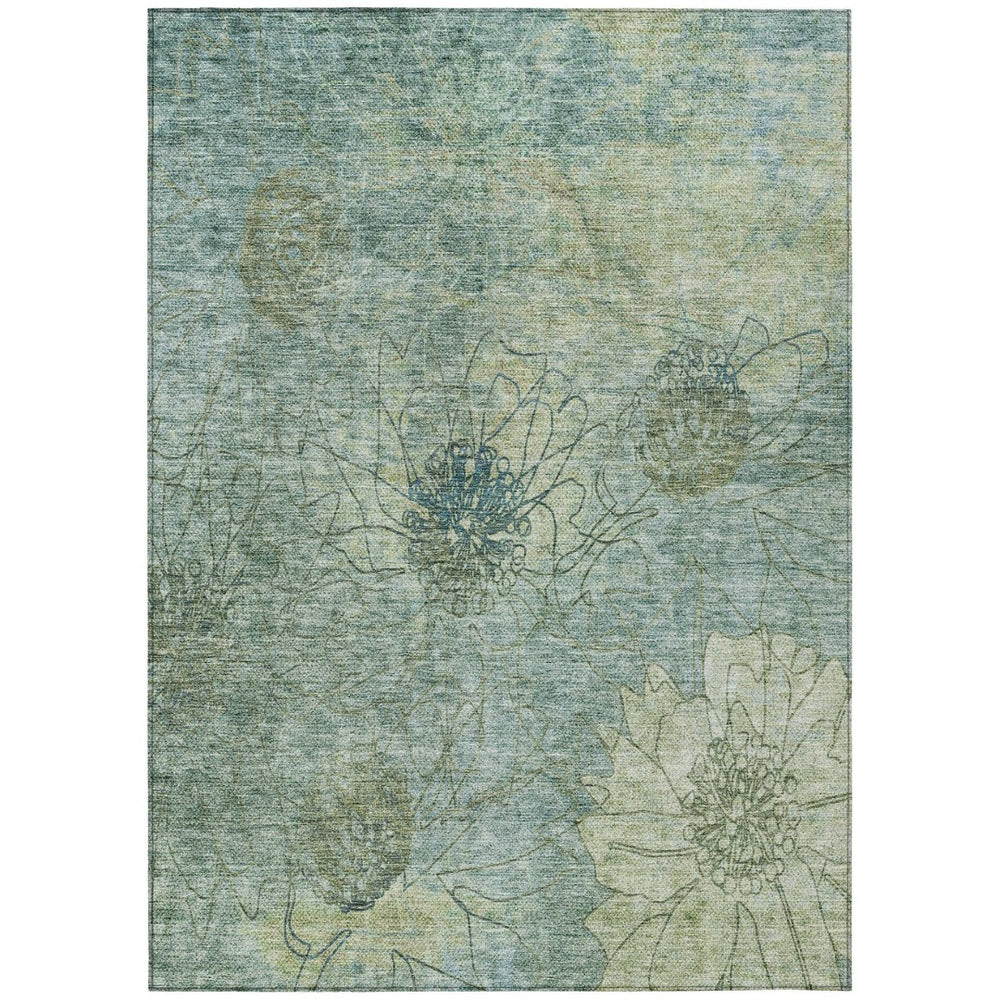 HomeRoots 10' X 14' Pale Aqua Floral Rug - Durable, Washable, Indoor/Outdoor Design Perfect for High-Traffic Spaces 639724