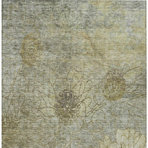 HomeRoots 5' Washable Taupe and Wheat Floral Area Rug - Durable Indoor/Outdoor Rug for High-Traffic Spaces 639726