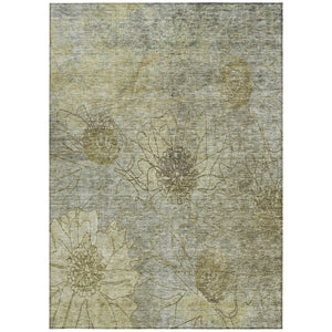 HomeRoots 5' Washable Taupe and Wheat Floral Area Rug - Durable Indoor/Outdoor Rug for High-Traffic Spaces 639726