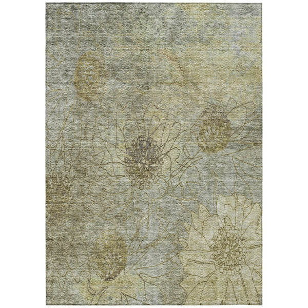 HomeRoots 5' Washable Taupe and Wheat Floral Area Rug - Durable Indoor/Outdoor Rug for High-Traffic Spaces 639726