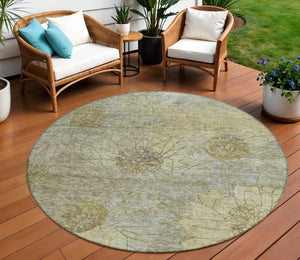 HomeRoots 8' Taupe Floral Round Area Rug - Washable, Durable, Indoor-Outdoor Design for Versatile Decor Use 639727