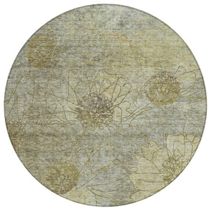 HomeRoots 8' Taupe Floral Round Area Rug - Washable, Durable, Indoor-Outdoor Design for Versatile Decor Use 639727