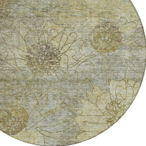 HomeRoots 8' Taupe Floral Round Area Rug - Washable, Durable, Indoor-Outdoor Design for Versatile Decor Use 639727
