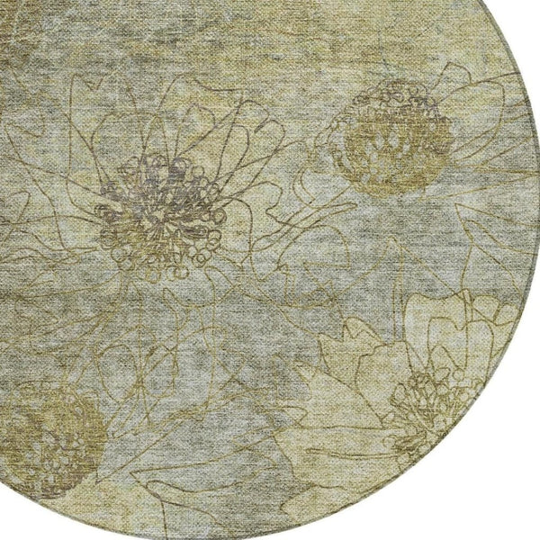 HomeRoots 8' Taupe Floral Round Area Rug - Washable, Durable, Indoor-Outdoor Design for Versatile Decor Use 639727
