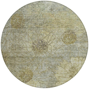 HomeRoots 8' Taupe Floral Round Area Rug - Washable, Durable, Indoor-Outdoor Design for Versatile Decor Use 639727