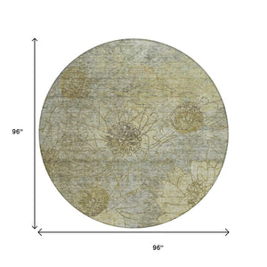 HomeRoots 8' Taupe Floral Round Area Rug - Washable, Durable, Indoor-Outdoor Design for Versatile Decor Use 639727
