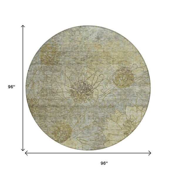 HomeRoots 8' Taupe Floral Round Area Rug - Washable, Durable, Indoor-Outdoor Design for Versatile Decor Use 639727
