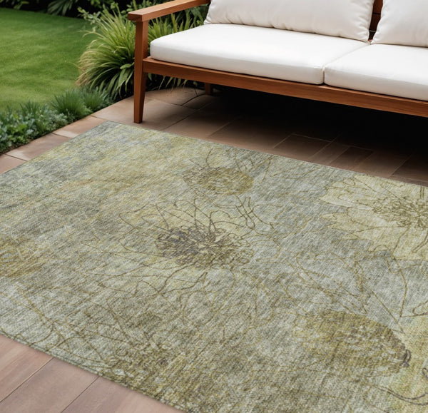 HomeRoots 10' Taupe & Wheat Floral Washable Area Rug for Indoor/Outdoor Use - Durable, Stylish, Easy-Care Design 639730