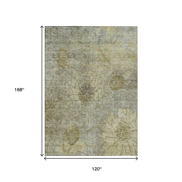 HomeRoots 10' Taupe & Wheat Floral Washable Area Rug for Indoor/Outdoor Use - Durable, Stylish, Easy-Care Design 639730