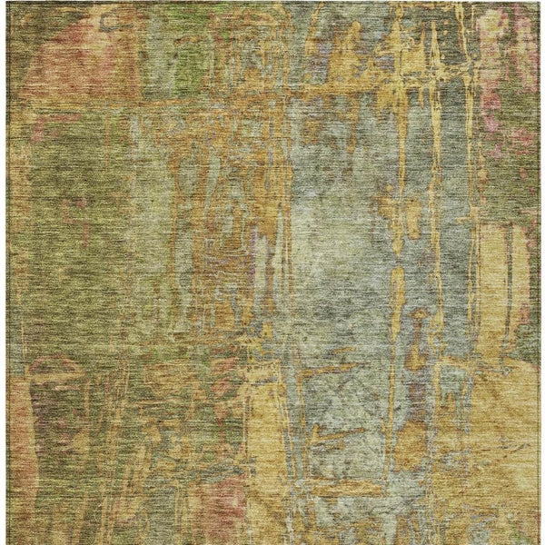HomeRoots 8' X 10' Artichoke Green Gold Abstract Washable Area Rug - Stylish, Durable for Indoor & Outdoor Use! 639734