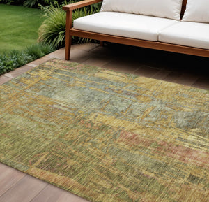 HomeRoots 8' X 10' Artichoke Green Gold Abstract Washable Area Rug - Stylish, Durable for Indoor & Outdoor Use! 639734