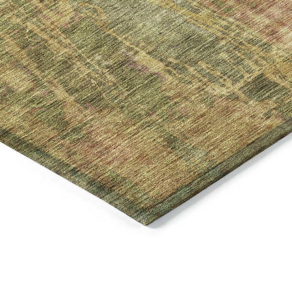 HomeRoots 8' X 10' Artichoke Green Gold Abstract Washable Area Rug - Stylish, Durable for Indoor & Outdoor Use! 639734