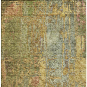 HomeRoots 9' X 12' Stylish Artichoke Green & Gold Abstract Rug – Washable, Stain-Resistant for Indoor/Outdoor Use 639735