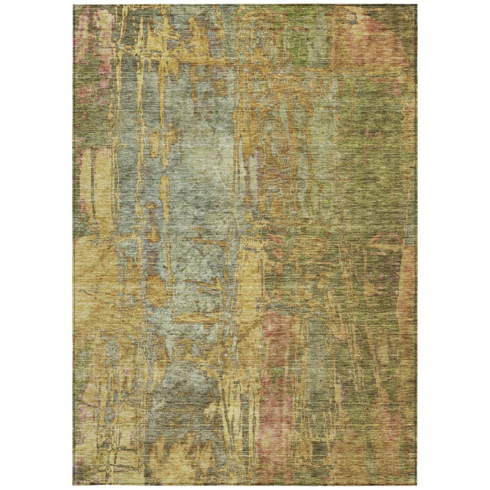 HomeRoots 9' X 12' Stylish Artichoke Green & Gold Abstract Rug – Washable, Stain-Resistant for Indoor/Outdoor Use 639735